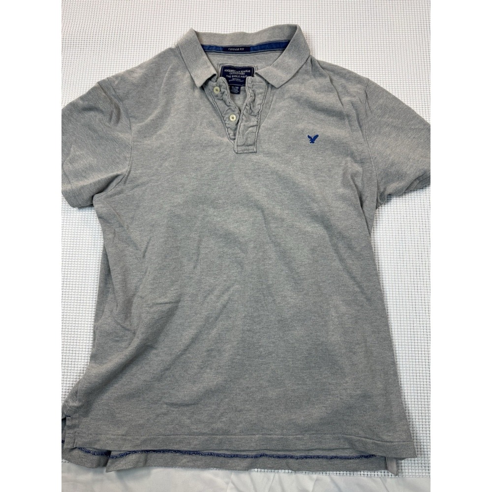 American Eagle Polo Shirt XL Gray Vintage Fit Logo Casual Mens Short Sleeve